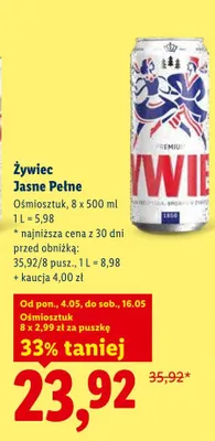 Piwo Żywiec Jasne Pełne ośmiosztuk promocja w Lidl