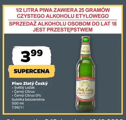 Piwo Zlatý Český Světlý Ležák promocja w Netto