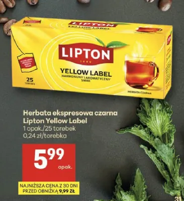 Herbata ekspresowa czarna Lipton Yellow Label promocja w Delikatesy Centrum