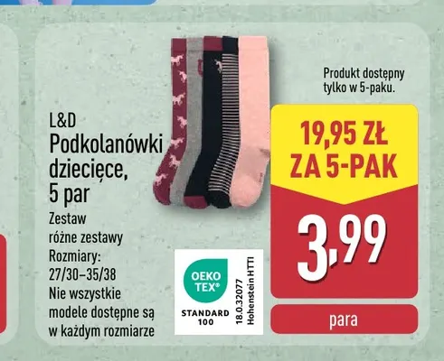 Podkolanówki dziecięce 5-pak L & D promocja w Aldi