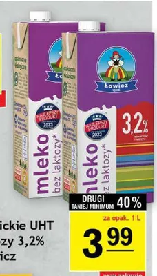 Mleko Łowickie UHT bez laktozy 3,2% promocja w Gram Market