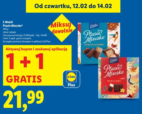 Ptasie Mleczko różne rodzaje E.Wedel promocja w Lidl