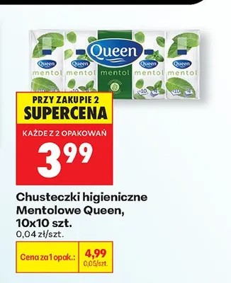 Chusteczki higieniczne Mentolowe Queen 10x10szt. promocja w Biedronka