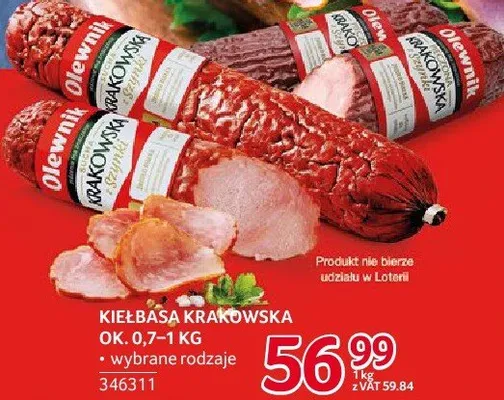 Kiełbasa krakowska Olewnik 0,7-1 kg promocja w Selgros
