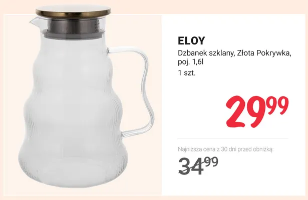 Dzbanek szklany złota pokrywka 1,6 l Eloy promocja w Rossmann