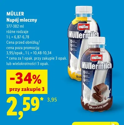 Napój mleczny bananowy Müller Müllermilch promocja w Lidl