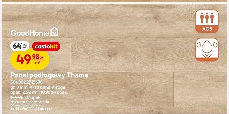 Panel podłogowy Thame gr. 8mm 4-stronna V-fuga promocja w Castorama