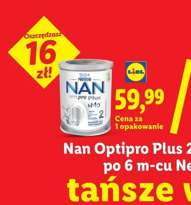 Mleko następne Nan Optipro Plus 2 po 6 m-cu Nestlé promocja w Lidl
