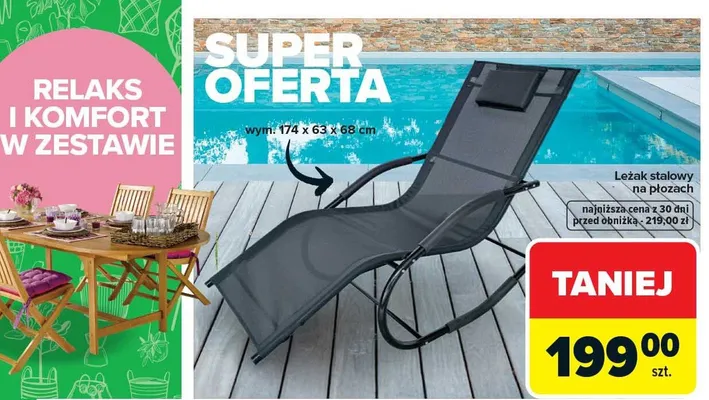 Leżak stalowy na płożach 174x63x68cm promocja w Carrefour