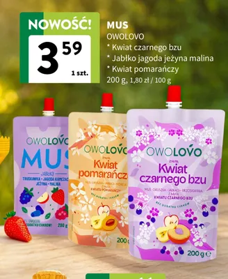 Mus Owolovo Jabłko jagoda jeżyna malina promocja w Intermarche
