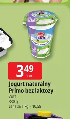 Jogurt naturalny Primo bez laktozy Zott promocja w Leclerc