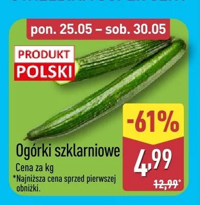 Ogórki szklarniowe polskie promocja w Aldi