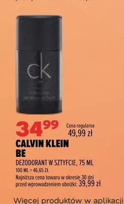 Dezodorant w sztyfcie Calvin Klein Be promocja w Drogerie Natura