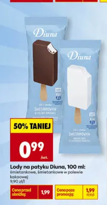 Lody na patyku Diuna śmietankowe promocja w Biedronka