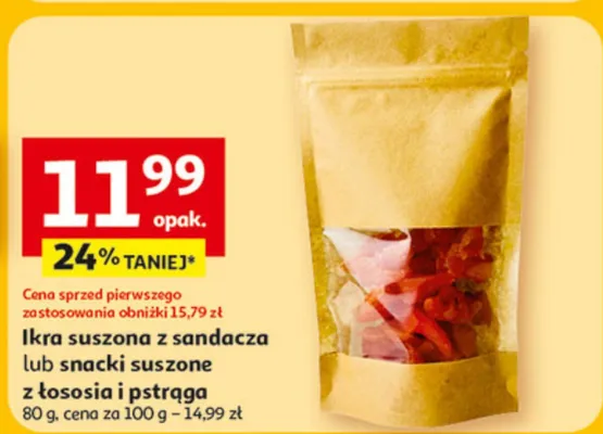 Ikra suszona z sandacza lub snacki suszone z łososia i pstrąga promocja w Auchan