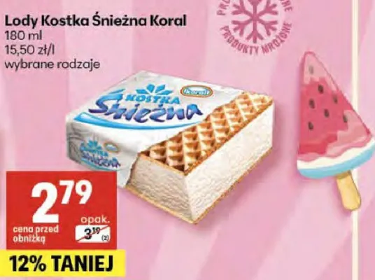 Lody kostka śnieżna koral promocja w Delikatesy Centrum