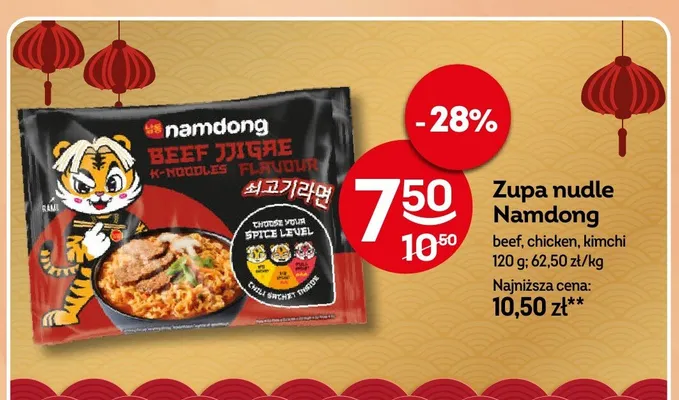 Zupa nudle Namdong beef, chicken, kimchi promocja w Żabka