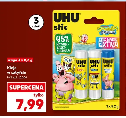 Kleje w sztyfcie UHU stic SpongeBob 3-pak promocja w Kaufland