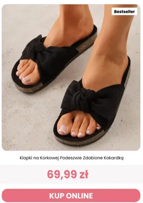 Klapki damskie na korkowej podeszwie zdobione kokardką Renee promocja w Renee