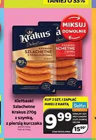 Kiełbaski Szlachetne Krakus z piersią kurczaka promocja w Delfin