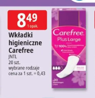 Wkładki higieniczne Carefree Plus Large promocja w Leclerc