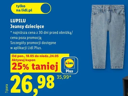 Jeansy dziecięce LUPILU promocja w Lidl