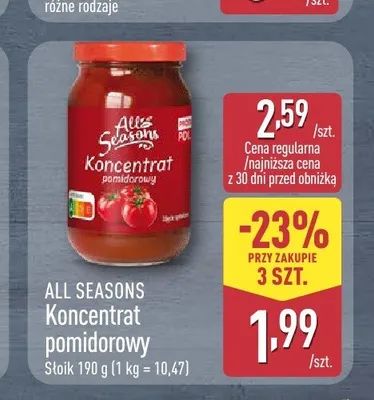 Koncentrat pomidorowy All Seasons promocja w Aldi