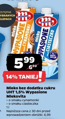Mleko bez dodatku cukru UHT 1,5% Wypasione Mlekovita promocja w Netto