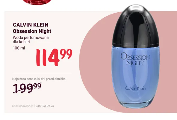 Woda perfumowana dla kobiet Obsession Night Calvin Klein promocja w Rossmann
