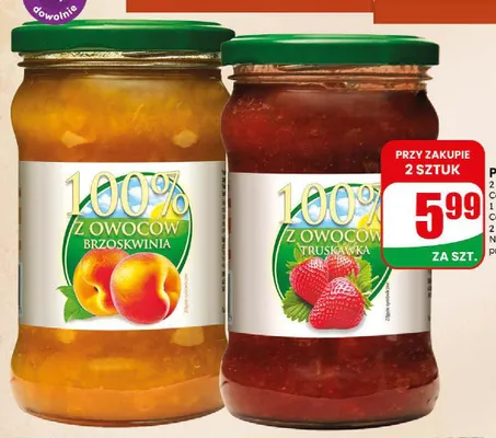 Produkt owocowy 100% z owoców brzoskwinia promocja w Dino