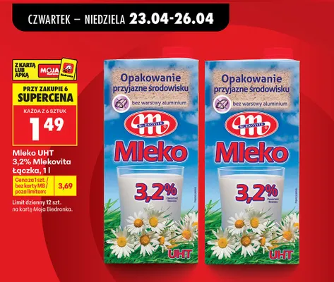 Mleko UHT Mlekovita Łączka 3,2% promocja w Biedronka