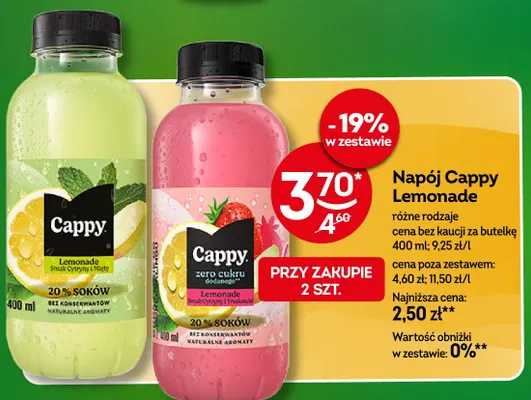 Napój Cappy Lemonade zero cukru smak cytryny i truskawki promocja w Żabka