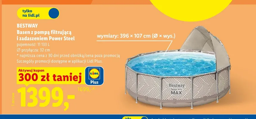 Basen z pompą filtrującą i zadaszeniem Power Steel BESTWAY promocja w Lidl