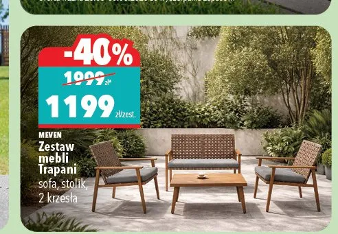 Zestaw mebli MEVEN Trapani sofa stolik 2 krzesła promocja w Biedronka Home