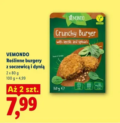 Roślinne burgery z soczewicą i dynią VEMONDO 2-pak promocja w Lidl