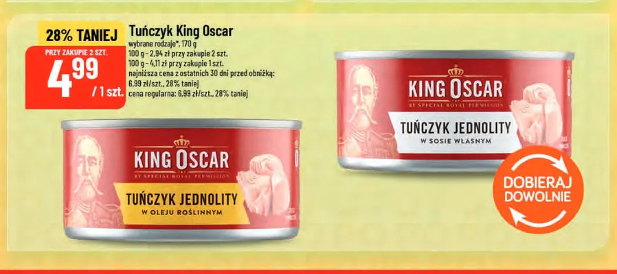Tuńczyk jednolity w oleju roślinnym King Oscar promocja w POLOmarket