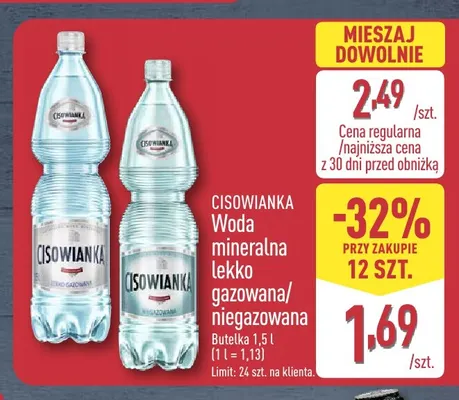 Woda mineralna niegazowana Cisowianka promocja w Aldi