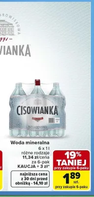 Woda mineralna CISOWIANKA 6-pak 1l promocja w Carrefour
