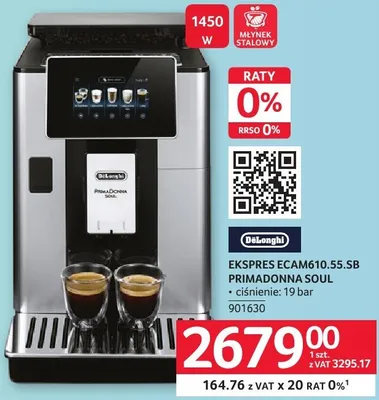 Ekspres ECAM610.55.SB Primadonna Soul DeLonghi promocja w Selgros