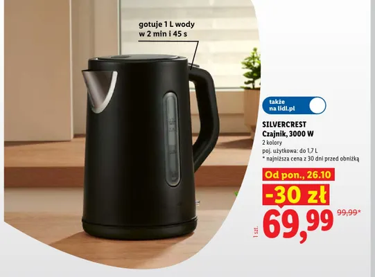 Czajnik elektryczny Silvercrest 3000W 1,7 l promocja w Lidl