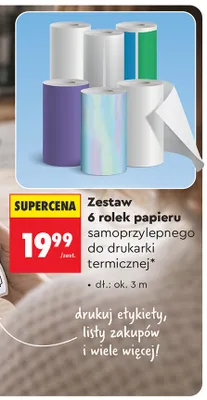 Zestaw 6 rolek papieru samoprzylepnego do drukarki termicznej promocja w Biedronka
