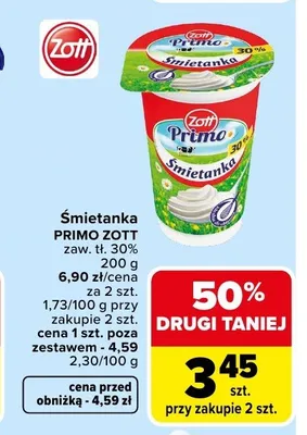 Śmietanka Primo Zott zaw. tł. 30% promocja w Carrefour Market
