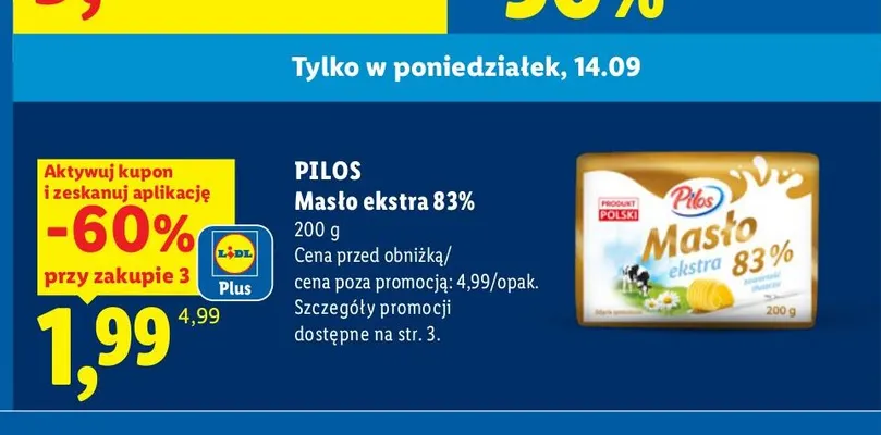 Masło ekstra Pilos 83% promocja w Lidl