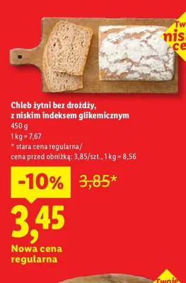 Chleb żytni bez drożdży z niskim indeksem glikemicznym promocja w Lidl