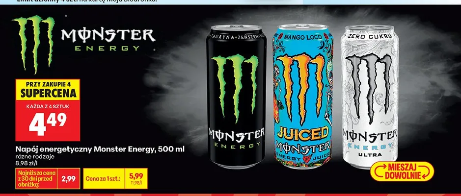 Napój energetyczny różne rodzaje promocja w Biedronka