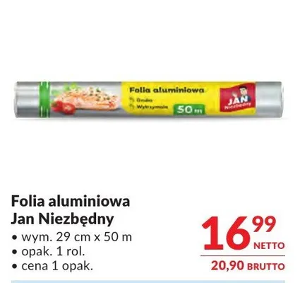 Folia aluminiowa Jan Niezbędny 29cm x 50m promocja w Makro