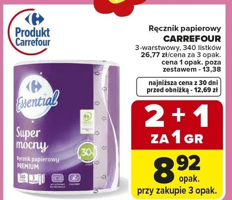Ręcznik papierowy 3-warstwowy promocja w Carrefour Market