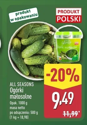 Ogórki małosolne All Seasons promocja w Aldi