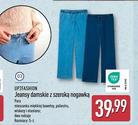 Jeansy damskie z szeroką nogawką promocja w Aldi