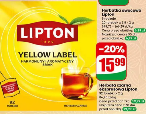 Herbata czarna ekspresowa Yellow Label promocja w Dino
